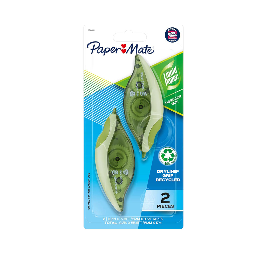 paper (1) Paper Mate Liquid Paper DryLine Grip Correction Tape, Recycled, 2 Count - Image 1